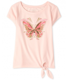 Childrens Place Pink Sequin Butterfly Tie Front Top